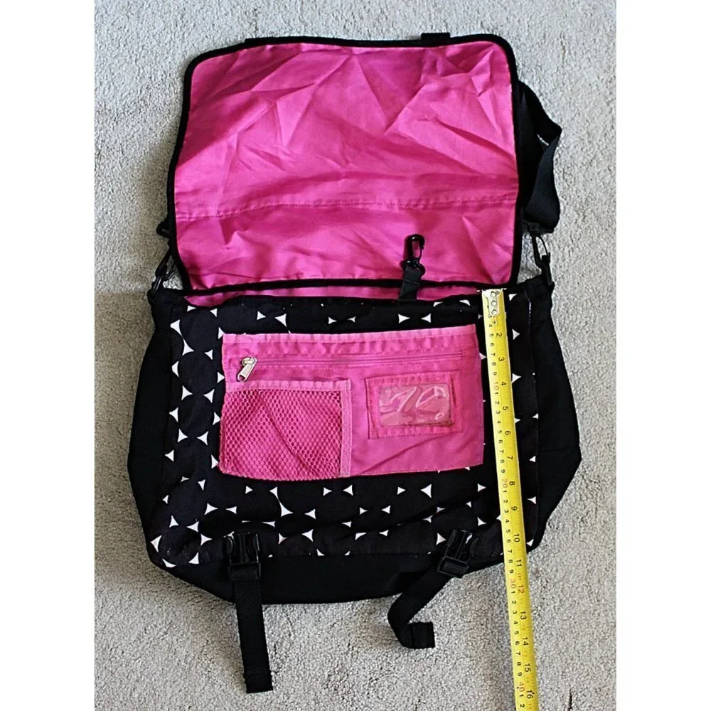 PBTeen - Pottery Barn Pack It Mod Dot Messenger Bag, Black + Pink